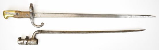 French Gras bayonet with forward swept quillon and 1880 to spine of 52cm blade, together with a