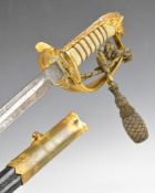 Royal Navy 1827 pattern officer's dress sword with shagreen covered grip, folding guard inscribed