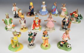 Fifteen Royal Doulton Bunnykins figures including examples from the Past Times, Professionals and