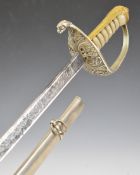 Spanish Toledo sword, the pierced guard having coat of arms with crown finial, shagreen handle,