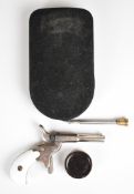 Unnamed muzzle loading percussion hammer action pocket pistol with later white composite grips and