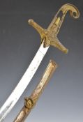Continental sword with brass hilt, 1908 to curved 77cm blade and scabbard. PLEASE NOTE: WE ARE NOT