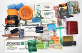 A large collection of rifle and shotgun cartridge re-loading equipment including Lee Challenger