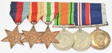 Royal Navy WW2 medal group of six comprising 1939-45 Star, Africa Star, Italy Star, Defence Medal,