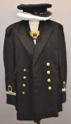 Royal Navy officer's uniform jacket with rank insignia, associated buttons and name label to H G