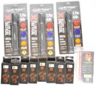 A collection of gun and shooting accessories comprising three Lightforce XR E Cree Series Tactical