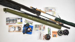 Collection of fishing equipment, mainly fly / lure fishing including Sonik SK3 9'6