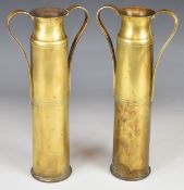 Two WW1 trench art brass 6 pounder shell cases dated 1918, height 31.5cm