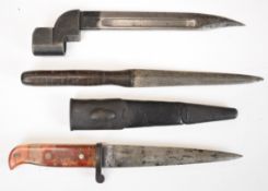 British 1903 pattern bayonet converted to fighting knife, with shortened scabbard, together with