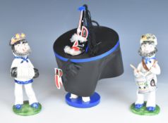 Alan Young Devon Pottery figures comprising two Padstow May Day musicians, one with drum, one with