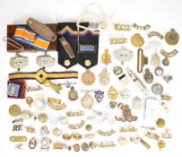 WW1 medals and ephemera including War Medal named to 35050 Pte F J Atkins, Somerset Light