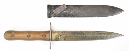 WW1 trench / fighting knife with wooden grips, 21cm single edged blade and metal sheath. PLEASE