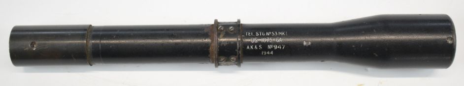 British WW2 military sniper rifle scope marked 'TEL STG No 53 Mk.I OS 1075 GA A K & S No 947