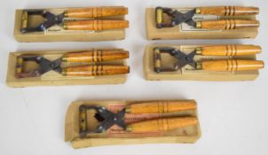 Five pairs of L.E.M. bullet and pellet moulds comprising, .177, .250, .25 and two .22, all in