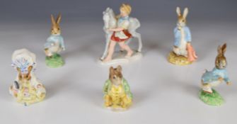 Five Beswick and Royal Albert Beatrix Potter figures including Lady Mouse and Samuel Whiskers with