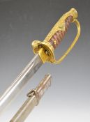 Shortened continental sword with brass knucklebrow, leather covered grip, 64cm fullered blade and