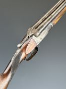 Belgian .410 side by side shotgun with chequered grip and forend, vacant cartouche to the