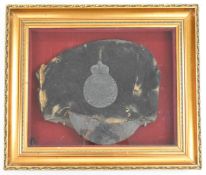 Russian grenadier's cap, possibly Peter III era, width 32cm, in glazed gilt frame