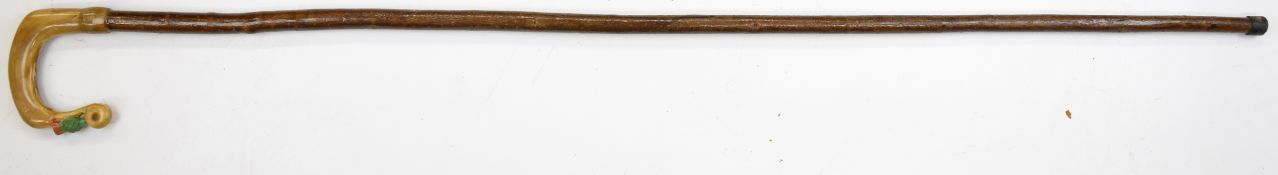 Scottish Highlands shepherd's crook with horn handle decorated with a thistle, 128cm long