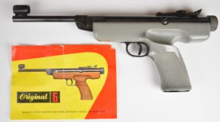 Original Model 6 .177 target air pistol with shaped and textured composite grip and adjustable