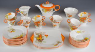 Shelley Art Deco twelve place setting tea set decorated in the Nasturtium pattern, forty one