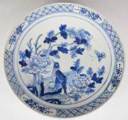 Chinese blue and white charger with bird decoration, diameter 34cm