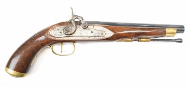 Dikar of Spain .45 percussion hammer action pistol with engraved locks and hammer, brass trigger
