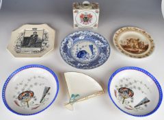 Minton Aesthetic period reticulated bowls, plate, pin dish in the form of a fan, possibly Copeland
