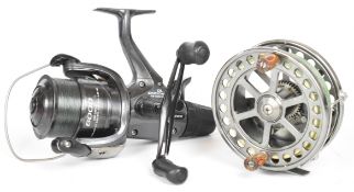 Marco Cortes signed centrepin fishing reel and a Shimano Baitrunner DL6000RB fixed spool reel