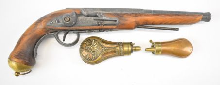 Decorative flintlock pistol with lock signed Hawkins and 9.5 inch decorative barrel together with