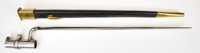 Socket bayonet with 41cm blade and 7.5cm socket and scabbard. PLEASE NOTE: WE ARE NOT ABLE TO