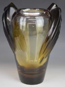 Lalique Marrakech frosted and clear topaz glass vase signed 'Lalique France', 30.5cm tall.