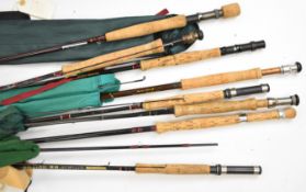 Six fly fishing rods including Hardy, Vantage travel, Marcus Warwick 'Speedstrike', Silstar and