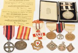 Collection of Red Cross St John and nursing badges / medals including Red Cross Proficiency Medal to