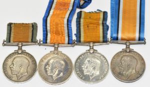 Four British Army WW1 War Medals named to 026194 Pte A page AOC, 394508 Pte G E C Gardiner ASC,
