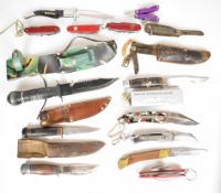 Collection of hunting knives and pocket knives including William Rodgers 'I Cut My Way' and