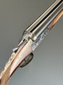 AYA Yeoman 12 bore side by side shotgun with chequered grip and forend, double trigger and named