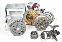 Centrepin, multiplier, fixed spool and fly fishing reels including Allcock and Co 'Easicast',