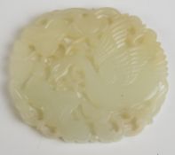 19th/20thC Chinese carved and pierced jade disc with bird decoration, diameter 7.5cm