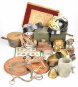 Collection of militaria including two tea caddies both marked with broad arrow mark and dated