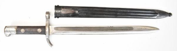Finland Mosin Nagant 1927 pattern bayonet with Hackman & Co to ricasso, wooden grips, tang stamped