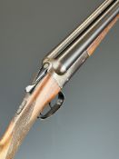 Belgian 12 bore side by side shotgun with chequered grip and forend, double trigger and 28.25 inch