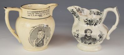 Two 19thC commemorative jugs comprising United States of America interest with cartouches '