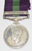 British Army General Service Medal with clasp for Palestine renamed and rubbed to 5180 Pte F