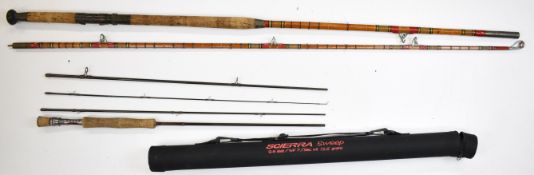 Scierra sweep four piece travel fly fishing rod in hard case, 9'6 #7, wt 15.5g and a split cane