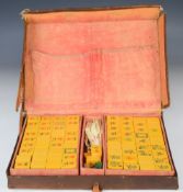 Chinese vintage Mah Jong set in fitted leather case, W35 x D24 x H5cm