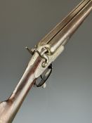English 12 bore side by side hammer action shotgun with engraved locks named 'F Sharp', engraved