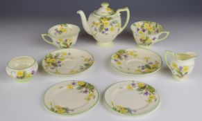 Royal Doulton Art Deco tea for two decorated in the 'April' pattern, dated 1939, tallest 13cm