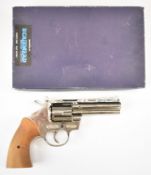 Bruni Magnum .380/ 9mm six-shot double-action blank firing revolver with wooden grips, plated finish
