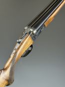 AYA No. 3 12 bore side by side shotgun with named and border engraved locks, chequered semi-pistol